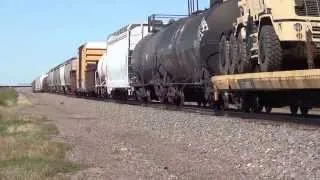 WBD Union Pacific RR freight train meets Ballast train in siding near Sidney, NE 9/20/13