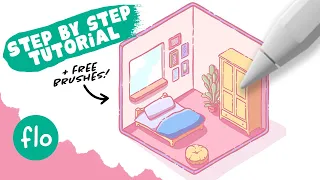 You Can Draw This Cute Isometric Room in PROCREATE - plus FREE Isometric Brushes!