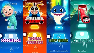 Cocomelon 🆚 Baby Shark  🆚 Thomas Train exe 🆚 Extra Slide | Tiles Hop EDM Rush