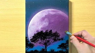 Purple Moon Painting  / Acrylic Painting for Beginners / STEP by STEP #244 / 보라빛 보름달 아크릴화