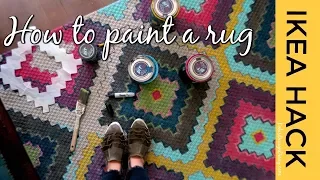 Trash to treasure How to paint an Area rug, Ikea Hack, so easy, Up cycled Decor!