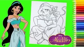 Coloring Disney Princess Jasmine & Abu - Aladdin Coloring Pages for kids