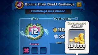 Clash Royale - 12 WINS FIRST TRY! Double Elixir Draft Challenge