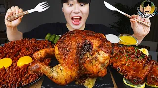 ASMR MUKBANG | Fried Chicken, steak, black bean noodles, kimchi Korean Food recipe ! eating