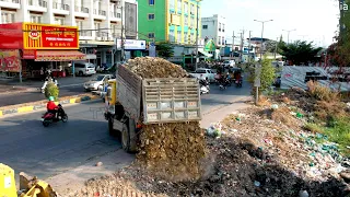 The First Truck5T Unloading Opening Project Land Fill Up Mini Bulldozer Leveling Making Road