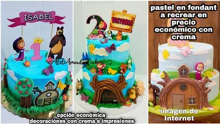 decoracion pastel masha y el oso chantilly VS fondant pasteles perzonalizados  precios