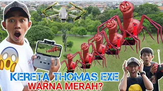 DRONE MENANGKAP NAMPAK KELUARGA KERETA THOMAS EXE WARNA MERAH?! | Drama Parodi | Mikael TubeHD