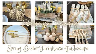 SPRING FARMHOUSE EASTER TABLESCAPE #tablescapetuesday #tablesetting #easter #holiday  #farmhouse