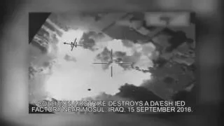 NATO Unclassified: 09-15-16. Precision Airstrike Destroys Da’esh IED factory near Mosul.