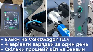 575км на ID.4 | 4 варіанти швидкої та повільної зарядки за один день | Скільки грошей? кВт vs бензин