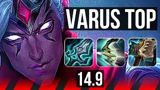 VARUS vs IRELIA (TOP) | 9 solo kills, Legendary, 15/2/2 | KR Master | 14.9