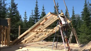 Building cabin with rough sawn lumber hm126 Woodland mills |framing 2 story walls
