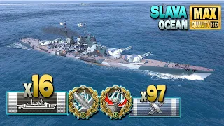 Battleship Slava: Citadel party on map Ocean - World of Warships