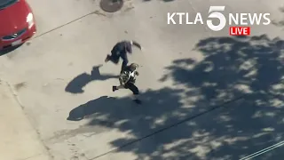 Driver who led authorities on pursuit from Joshua Tree to L.A. County tackled by officer