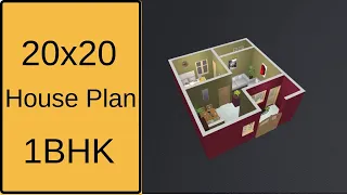 20x20 House Design 1BHK || 1BHK Ghar Ka Naksha || 20x20 House Plan || 3D Small Home Design