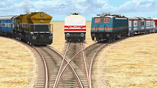 Trains Crossing Each Other on Bumpy Railroad Tracks - Railroad Crossing Indian Train Simulator 2022