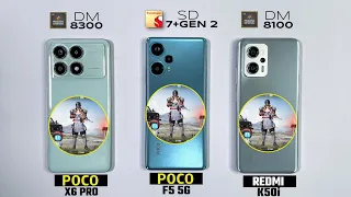 Poco X6 Pro vs Poco F5 vs Redmi k50i Pubg Test // Dimensity 8300 Ultra ke Power 😲