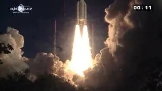 VIDEO of Ariane-V VA215 launch with Eutelsat 25B & GSAT 7