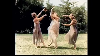 100 year old Black & White Film Colorized with Pixbim Video AI.  A bunch of faeries-fearies dancing.