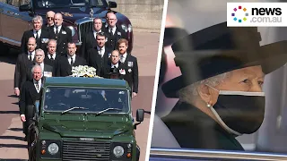 Royals escort Prince Philip’s coffin to funeral service