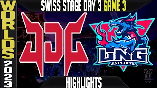 JDG vs LNG Highlights Game 3 | Worlds 2023 Swiss Stage Day 3 Round 3 | JDG Esports vs LNG Esports G3