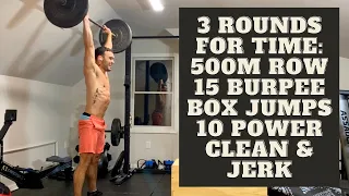 3 Round Row, Burpee Box Jump & Clean & Jerk Workout For Time