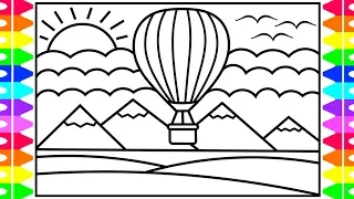 How to Draw a Hot Air Balloon for Kids 💚💖💙💛 Hot Air Balloon Drawing and Coloring Pages for Kids