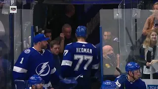 Alexis Lafrenière hits Victor Hedman in the head💥
