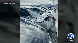 Cars at San Francisco airport employee parking lot damaged by falling tire from United plane