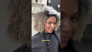 Black to blonde curly fro #curlyhair #blondehaircolor #curlyhairroutine #curlyhairtransformation