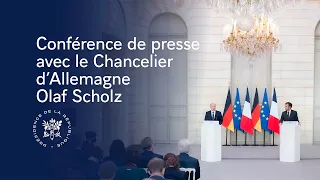 Conférence de presse du Président Emmanuel Macron et du Chancelier d'Allemagne Olaf Scholz