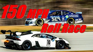 Roll Race 60 - 150 MPH Lamborghini vs NASCAR Camaro ZL1 Track Attack