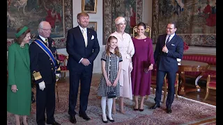 Carl Gustaf, Victoria, Estelle en co verwelkomen Willem-Alexander en Máxima