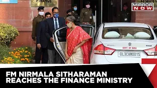 FM Nirmala Sitharaman Arrives At The Finance Ministry To Table Union Budget 2022