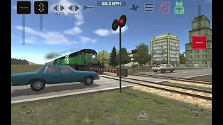 Burlington Northern sd40s leading passenger train in train and Rail Yard simulator