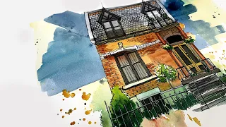 EASY Loose Sketch Technique // Ink & Watercolor // House portrait time! 🏠