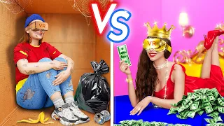 PROVOCAREA BOGATA TRISTĂ VS SĂRACA FERICITĂ || Am fost adoptată de milionari! Trucuri DIY – 123 GO!