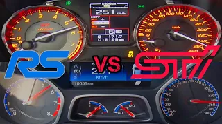 Acceleration Ford Focus RS mk3 vs Subaru Impreza WRX STI 2.5 Battle 0-250 and Exhaust Sound
