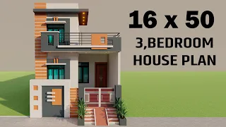 16x50 3 Bedroom House Elevation,New 3D Makan Ka Naksha,Best House design,3 Room Ka Ghar