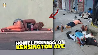 (streets of philadelphia) Homelessness on Kensington Ave Street life in 2023 || SAD STORY!