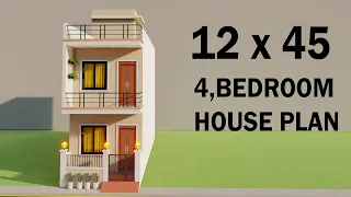 सबसे सुन्दर चार कमरे का घर,12x45 4 Bedroom Elevation,3D House Planing,Duplex House Plan
