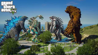 Atomic Godzilla, Skeleton Godzilla vs Werebear, Mechagodzilla - Epic Fight ( GTA V Mods )