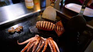 Whole Squid Teppanyaki at a Japanese Restaurant