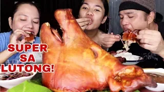 Super Crispy Lechon ulo ng baboy (roast pig head) with mang Tomas and suka pinoy mukbang