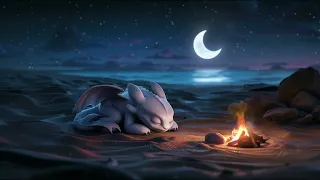 Relax with a Purring Dragon Pup | Crackling Fire & Relaxing Ocean Waves at night | Light fury asmr