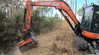 THE DITCHPOND FROM HELL! Mulching An Overgrown Retention Pond!