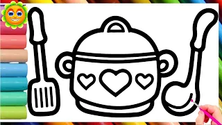 Kitchen Supplies Drawing,Painting & Coloring for Kids.Drawing and Coloring Kitchen Supplies For kids