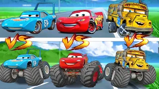 MONSTER LIGHTNING MCQUEEN, KING DINOCO, MISS FRITTER vs NORMAL PIXAR CARS in BeamNG.drive!