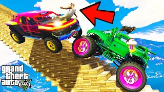 FRANKLIN TRIED THE IMPOSSIBLE STAIR ROAD PARKOUR JUMP CHALLENGE GTA 5 | SHINCHAN and CHOP