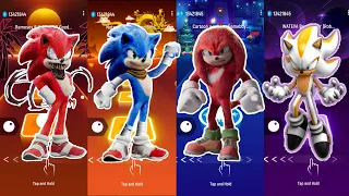 Sonic | Red Sonic exe Vs Super Sonic Vs Knuckles Vs Silver the hedgehog | Tiles Hop EDM Rush